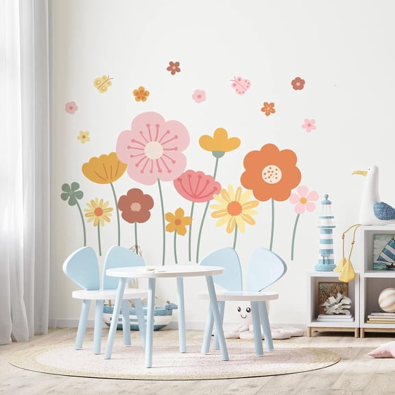 6 Pcs Flowers Wall Decals Stickers Vinyl Removable Peel and Stick Colorful Dragonflies Floral Wall Murals Decor for Bedroom Living Room Nursery(Cute)