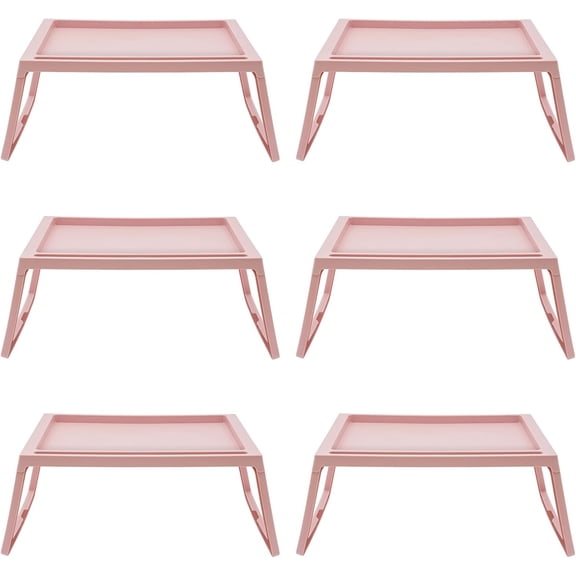 6 Pcs Foldable Lap Desks, PP Tray Folding Table with Device Slot & Anti-Slip Pad for Bed, Sofa, Study & Picnic, Pink