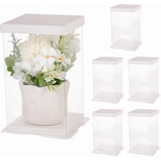 6 Pcs Folding Clear Gift Boxes White 15.2x15.2x23.5cm/5.98x5.98x9.25 Inch Transparent Gifts Box with Base and Lid Plastic Gift Packaging Boxes Favor Boxes