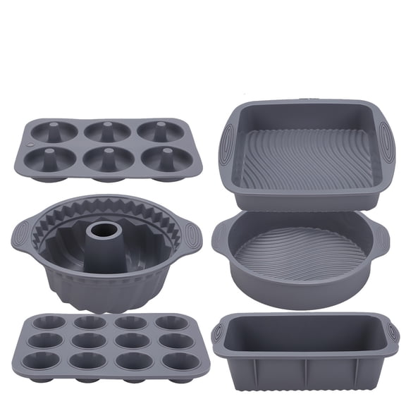 6-Pcs Food-Grade Silicone Baking Pan Set - Non-Stick Heat Resistant Round Square Long Molds for Home Kitchen Oven Essentials