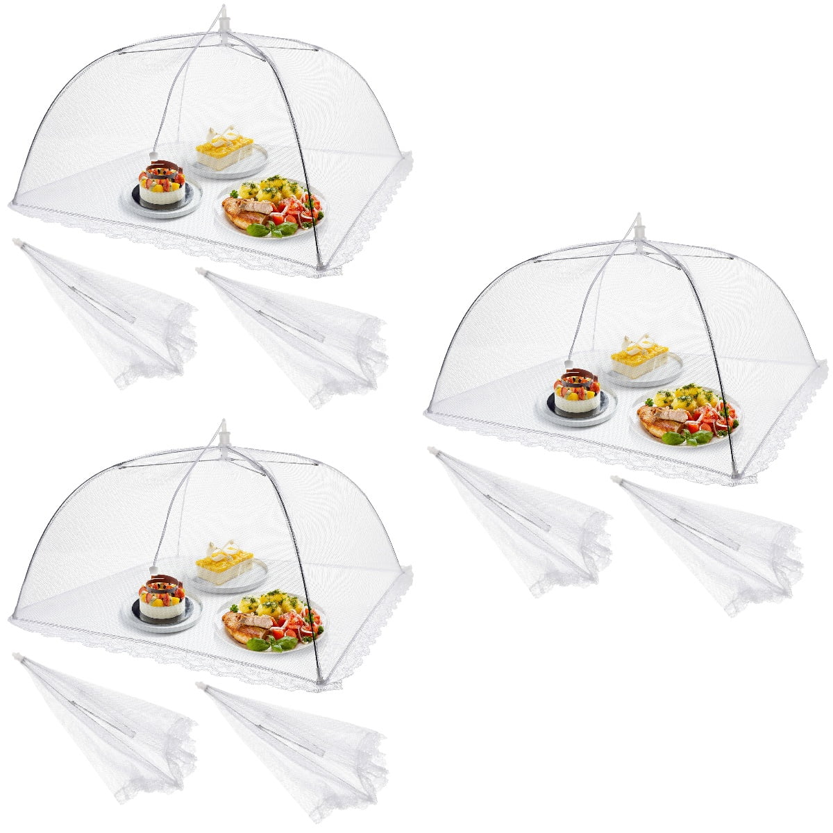 6 Pcs Food Net Covers for Outside Picnics Camping Lace Trim Mesh Food