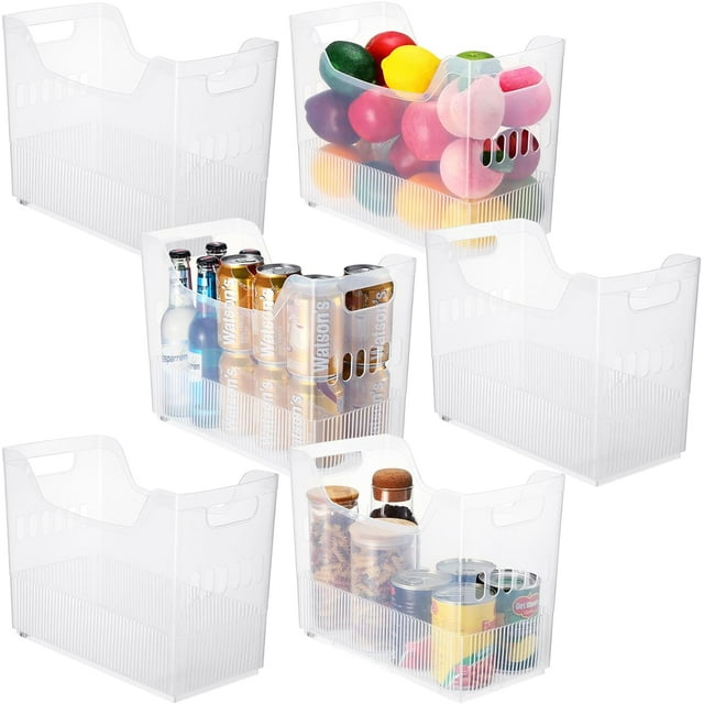 6 Pcs Freezer Organizer Bins with Wheel Clear Plastic Pantry Organizer and Storage Tall Narrow Kitchen Organization Rolling Bins Snack Storage Containers for Office Fridge(10 x 13.3 x 6.7inches)