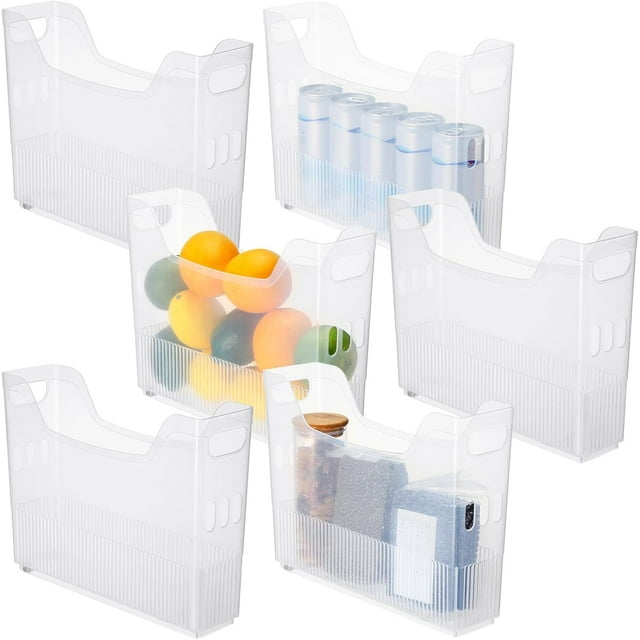 6 Pcs Freezer Organizer Bins with Wheel Small Clear Plastic Pantry Organizer and Storage Tall Narrow Kitchen Organization Freezer Organization Rolling Bins Storage with Wheel Containers for Office