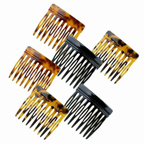 6 Pcs French Hair Side Combs for Women Bun Small Twist Hair Decorative, Strong Hold Clips for Women Bun(Brown, Black)