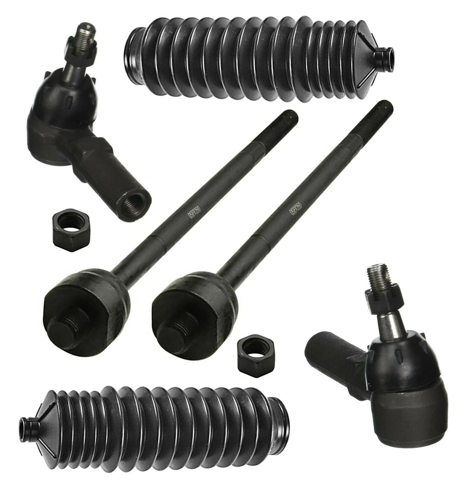 6 Pcs Front Steering Outer & Inner Tie Rod Ends + Rack and Pinion Bellow Boots Fits select: 2000-2005 BUICK LESABRE, 2004 CADILLAC PROFESSIONAL CHASSIS