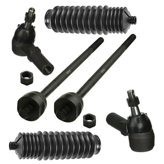 6 Pcs Front Steering Outer & Inner Tie Rod Ends + Rack and Pinion Bellow Boots Fits select: 2000-2005 BUICK LESABRE, 2004 CADILLAC PROFESSIONAL CHASSIS