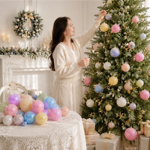 6 Pcs Frosted Pastel Christmas Decor, Candy Balls Ornaments, Pastel Candy Christmas Decorations, Colorful Xmas Bulbs, Macaron Colors, Shatterproof Tree Ornaments