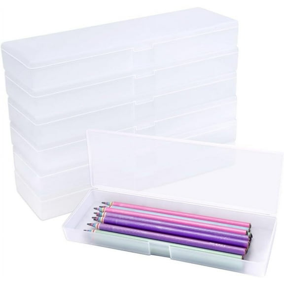 6 Pcs Frosted Plastic Stationery Case, Plastic Pencil Case,Extended Clear Plastic Pencil Box with Hinged Lid and Snap Closure for Pencils, Pens, Office Supplies
