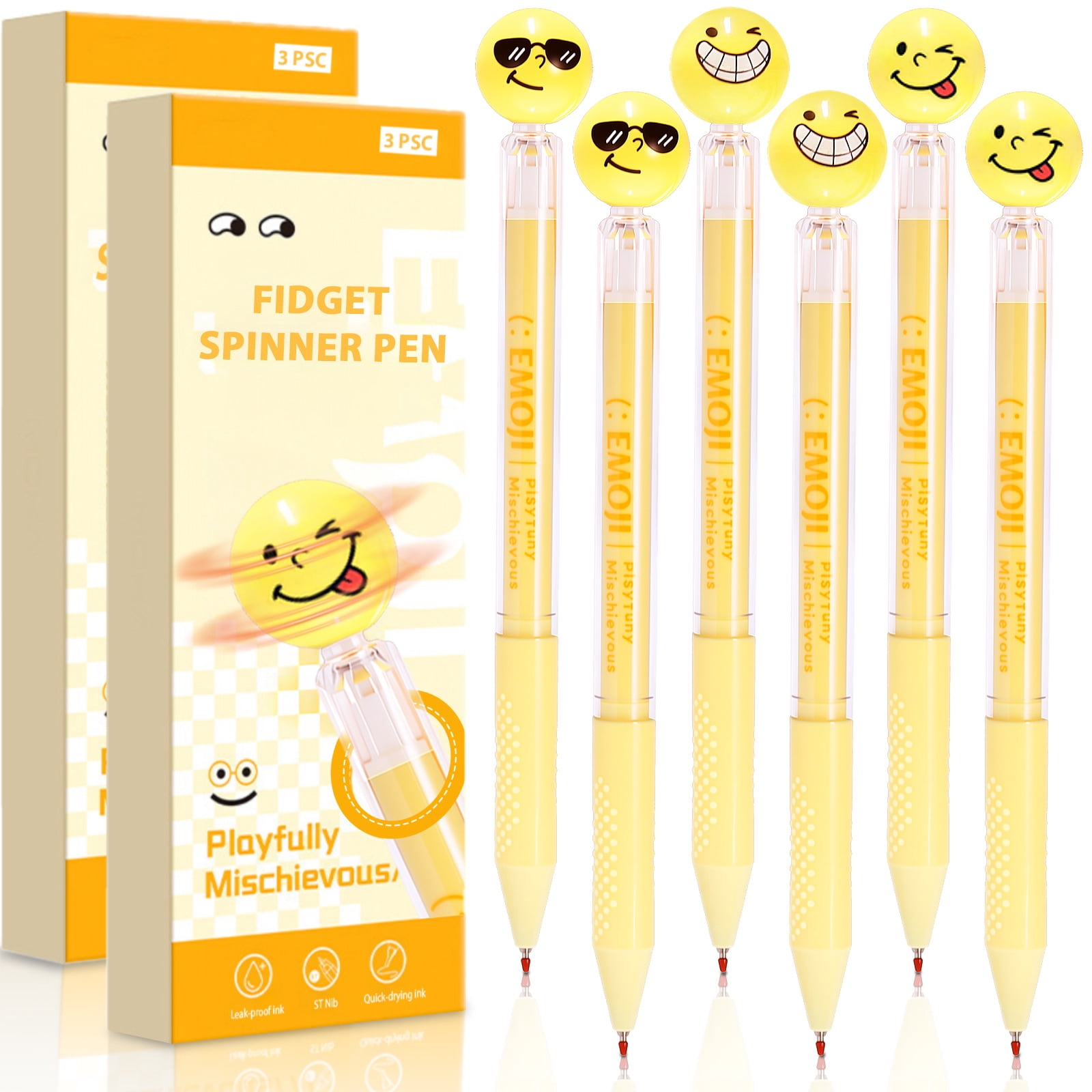 6 Pcs Fun Fidget Spinner Pen Cute Retractable Gel Pens 0.5mm Fidget ...