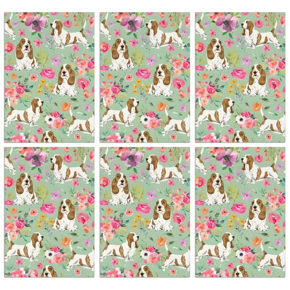6 Pcs Funny Kitchen Towels,Basset Hound and Pioneer Flower Microfiber Dish Towels,Kitchen Tea Towels,Kitchen Towel Set (18" X 26")