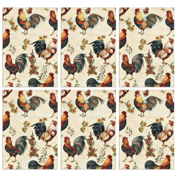 6 Pcs Funny Kitchen Towels,Beige Chicken Floral Pattern Microfiber Dish Towels,Kitchen Tea Towels,Kitchen Towel Set (18" X 26")