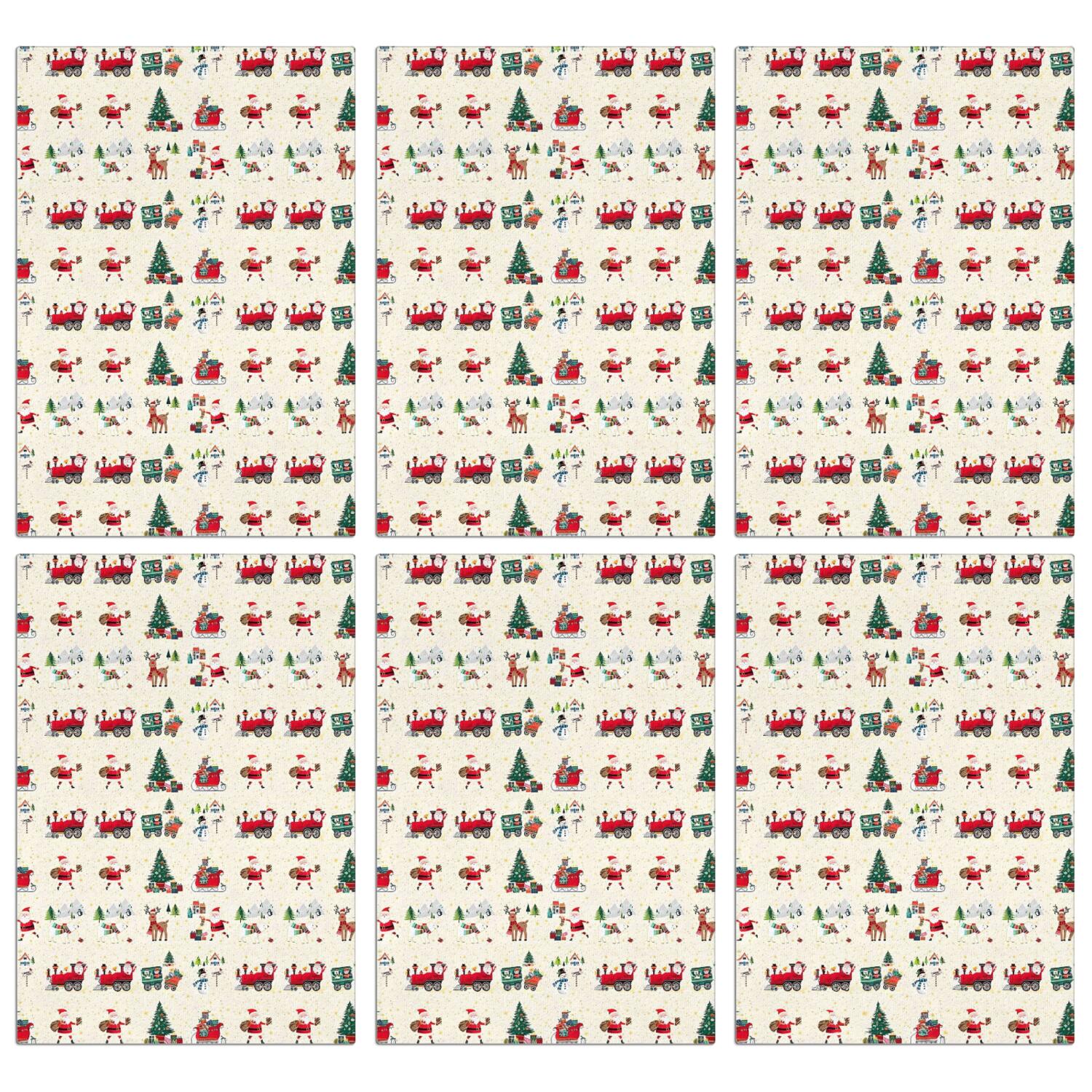 6 Pcs Funny Kitchen Towels,Beige Christmas Santa and Train Pattern Microfiber Dish Towels,Kitchen Tea Towels,Kitchen Towel Set (18" X 26")