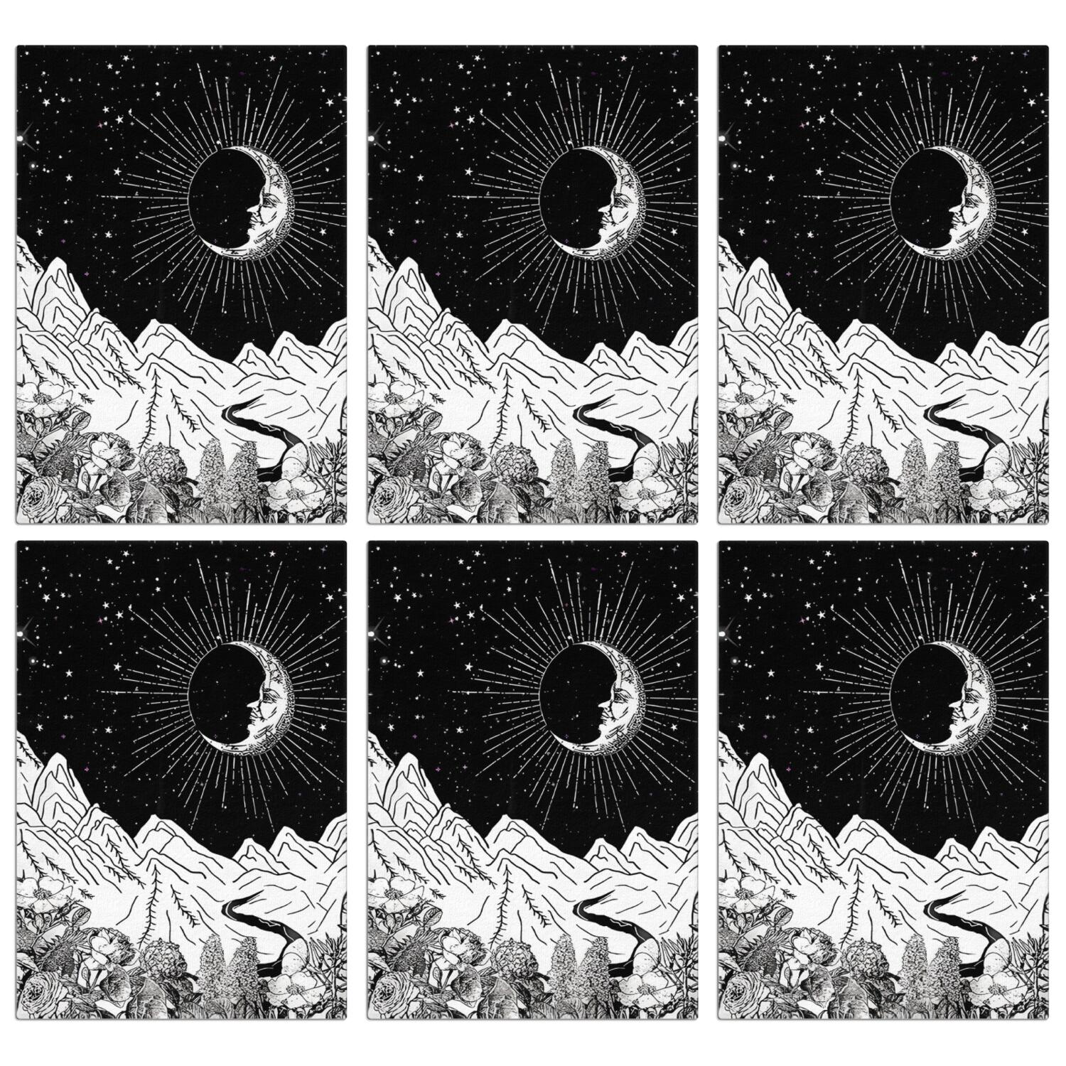 6 Pcs Funny Kitchen Towels,Black Gothic Moon Mountain Pattern Microfiber Dish Towels,Kitchen Tea Towels,Kitchen Towel Set (18" X 26")