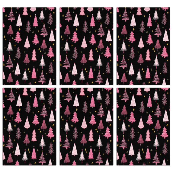 6 Pcs Funny Kitchen Towels,Black and Pink Christmas Tree Pattern Microfiber Dish Towels,Kitchen Tea Towels,Kitchen Towel Set (18" X 26")