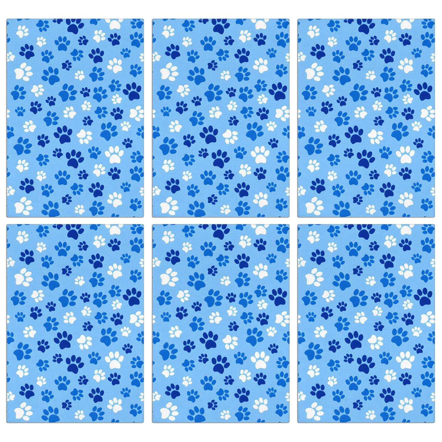 6 Pcs Funny Kitchen Towels,Blue Dog Paw Footprint Microfiber Dish Towels,Kitchen Tea Towels,Kitchen Towel Set (18" X 26")