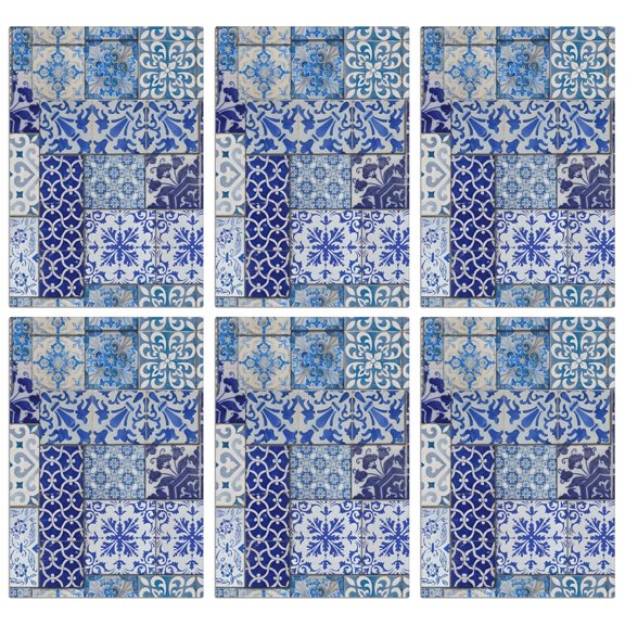 6 Pcs Funny Kitchen Towels,Blue Ethnic Floral Patchwork Pattern Microfiber Dish Towels,Kitchen Tea Towels,Kitchen Towel Set (18" X 26")