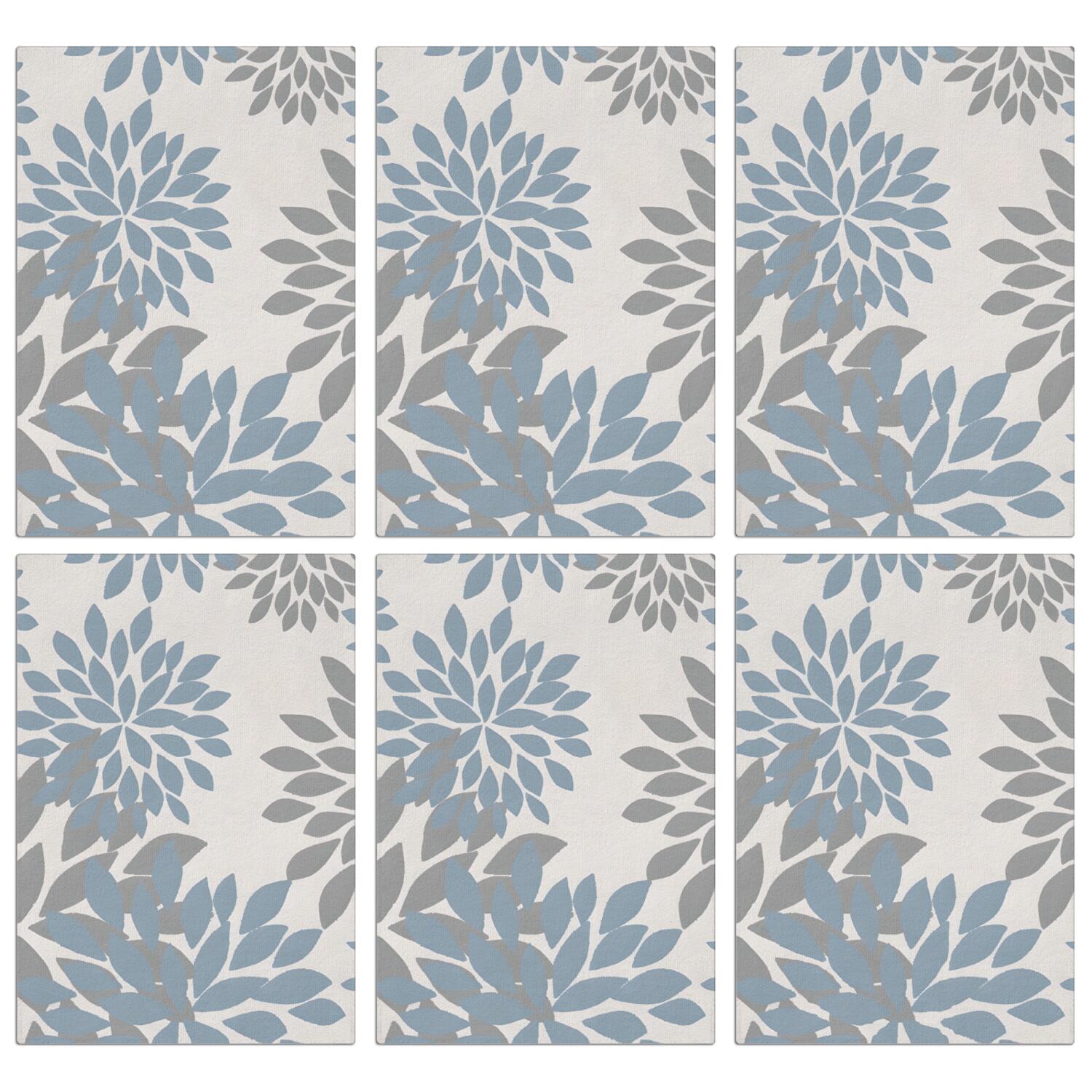 6 Pcs Funny Kitchen Towels,Blue and Gray Floral Pattern Microfiber Dish Towels,Kitchen Tea Towels,Kitchen Towel Set (18" X 26")