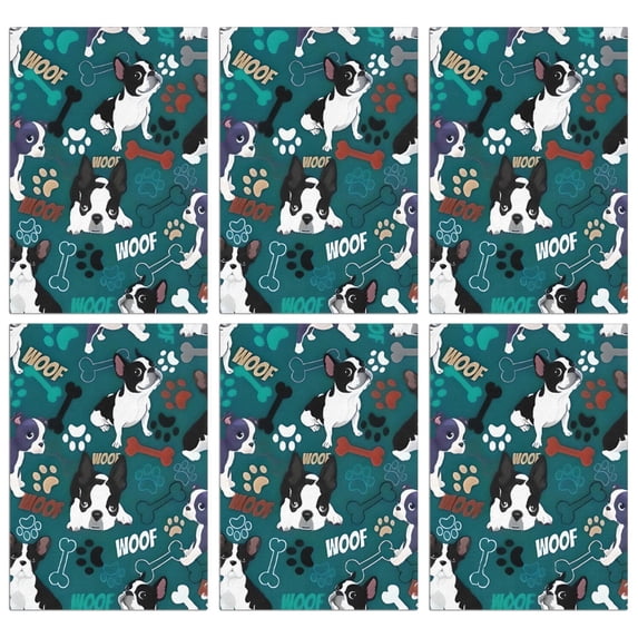 6 Pcs Funny Kitchen Towels,Boston Terrier with Bones and Paws Microfiber Dish Towels,Kitchen Tea Towels,Kitchen Towel Set (18" X 26")