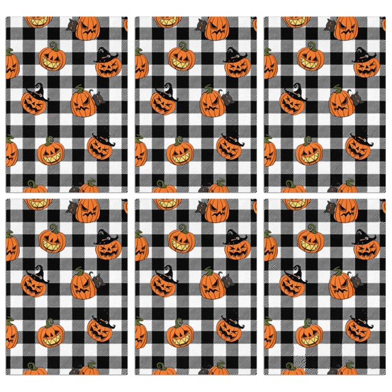 6 Pcs Funny Kitchen Towels,Checkered Halloween Pumpkin Pattern Microfiber Dish Towels,Kitchen Tea Towels,Kitchen Towel Set (18" X 26")