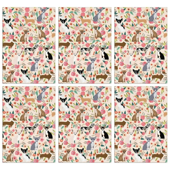 6 Pcs Funny Kitchen Towels,Chihuahua and Flower Florals Microfiber Dish Towels,Kitchen Tea Towels,Kitchen Towel Set (18" X 26")