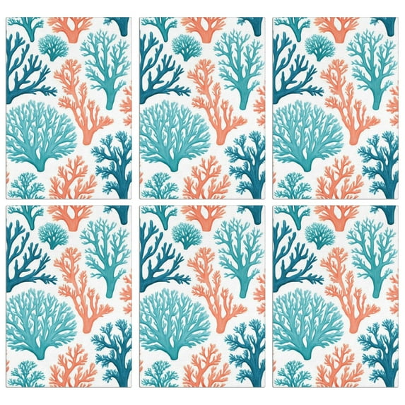 6 Pcs Funny Kitchen Towels,Coastal Coral Microfiber Dish Towels,Kitchen Tea Towels,Kitchen Towel Set (18" X 26")