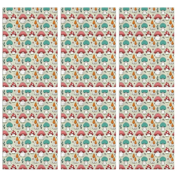 6 Pcs Funny Kitchen Towels,Colorful Mushroom Cartoon Light Green Pattern Microfiber Dish Towels,Kitchen Tea Towels,Kitchen Towel Set (18" X 26")