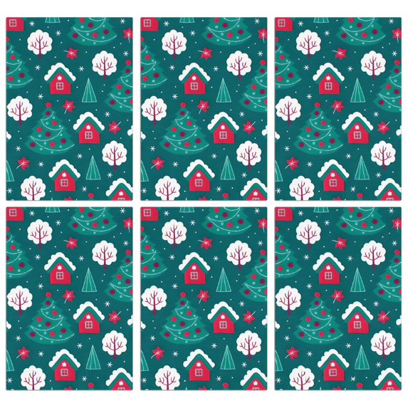 6 Pcs Funny Kitchen Towels,Dark Green Christmas Tree and House Pattern Microfiber Dish Towels,Kitchen Tea Towels,Kitchen Towel Set (18" X 26")