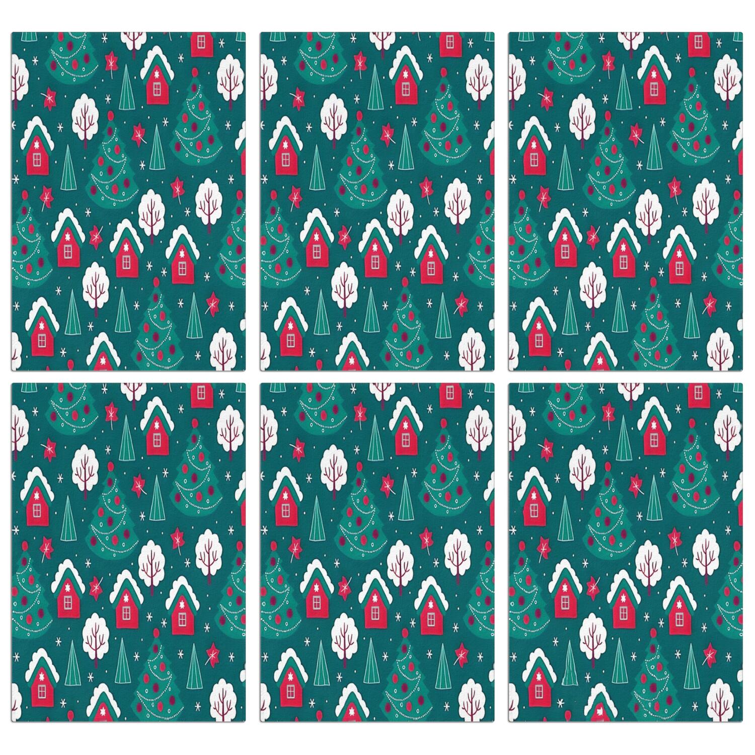 6 Pcs Funny Kitchen Towels,Dark Teal Christmas Village Pattern Microfiber Dish Towels,Kitchen Tea Towels,Kitchen Towel Set (18" X 26")