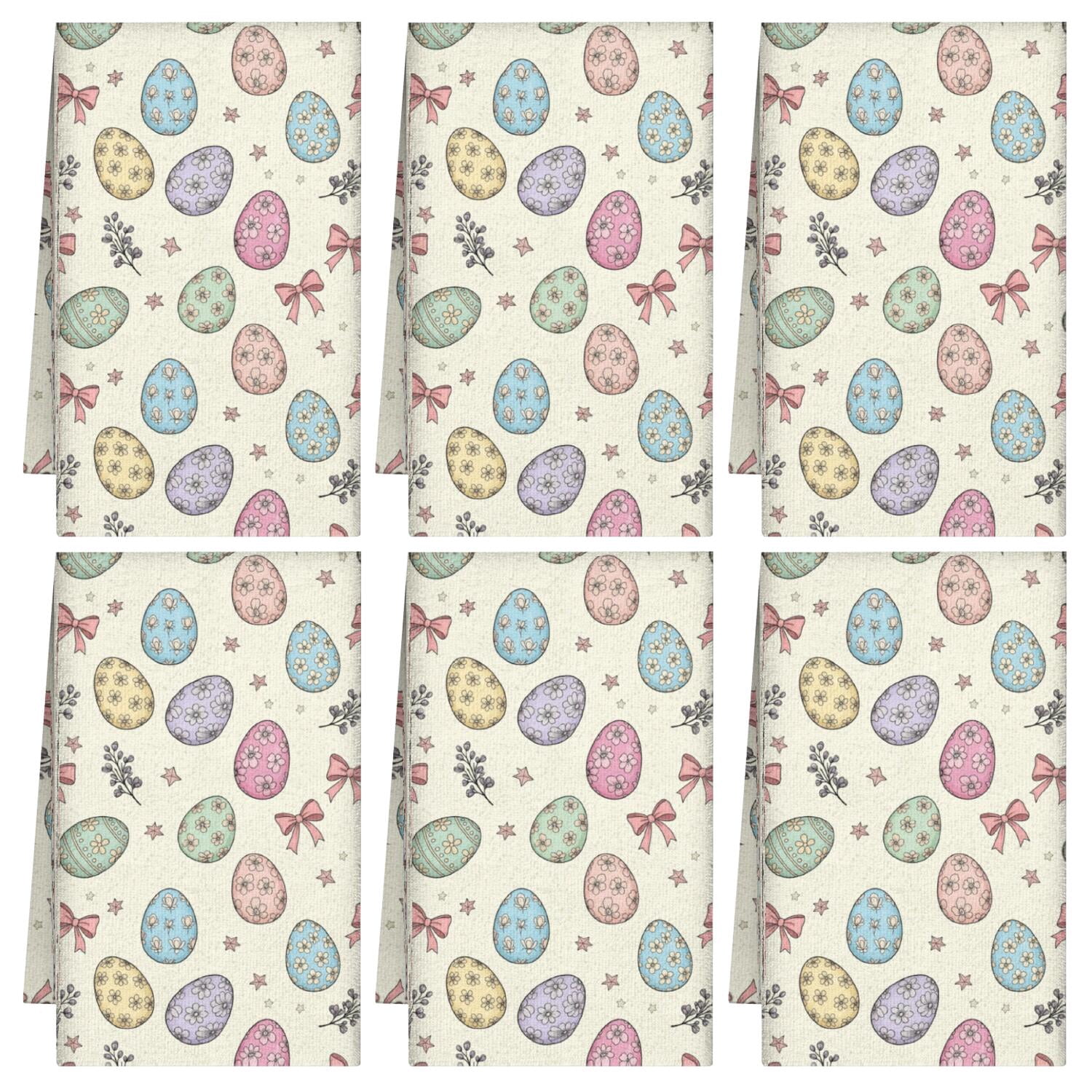 6 Pcs Funny Kitchen Towels, Easter and Pink Bows Cream Pattern Microfiber Dish Towels 18"x26", Decorative Tea Towel Set