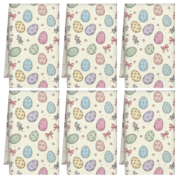 6 Pcs Funny Kitchen Towels, Easter and Pink Bows Cream Pattern Microfiber Dish Towels 18"x26", Decorative Tea Towel Set