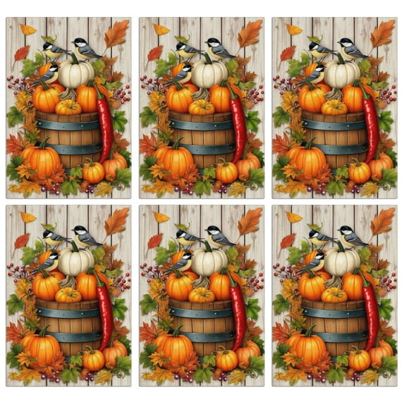6 Pcs Funny Kitchen Towels,Fall Pumpkins Birds Leaves Microfiber Dish Towels,Kitchen Tea Towels,Kitchen Towel Set (18" X 26")