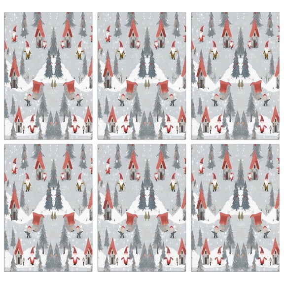 6 Pcs Funny Kitchen Towels,Gray Christmas Gnome Village Pattern Microfiber Dish Towels,Kitchen Tea Towels,Kitchen Towel Set (18" X 26")