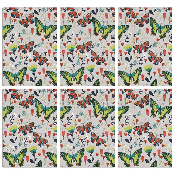 6 Pcs Funny Kitchen Towels,Gray Red Flower Butterfly Pattern Microfiber Dish Towels,Kitchen Tea Towels,Kitchen Towel Set (18" X 26")