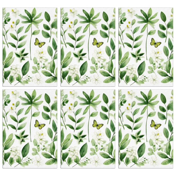 6 Pcs Funny Kitchen Towels,Green Leaves Modern Art Microfiber Dish Towels,Kitchen Tea Towels,Kitchen Towel Set (18" X 26")