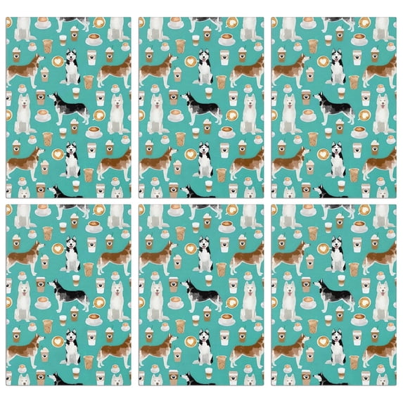 6 Pcs Funny Kitchen Towels,Husky and Coffee Microfiber Dish Towels,Kitchen Tea Towels,Kitchen Towel Set (18" X 26")