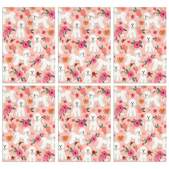 6 Pcs Funny Kitchen Towels,Pink Bichon Frise and Flower Microfiber Dish Towels,Kitchen Tea Towels,Kitchen Towel Set (18" X 26")