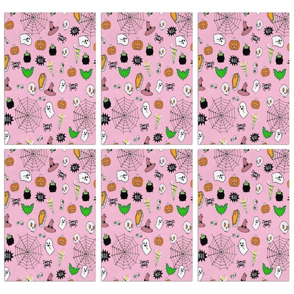 6 Pcs Funny Kitchen Towels,Pink Halloween Elements Pattern Microfiber Dish Towels,Kitchen Tea Towels,Kitchen Towel Set (18" X 26")