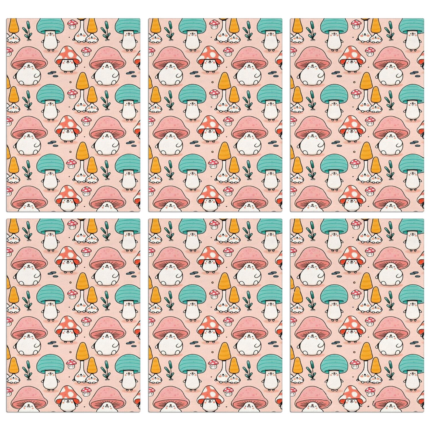 6 Pcs Funny Kitchen Towels,Pink Mushroom Cartoon Light Pattern Microfiber Dish Towels,Kitchen Tea Towels,Kitchen Towel Set (18" X 26")