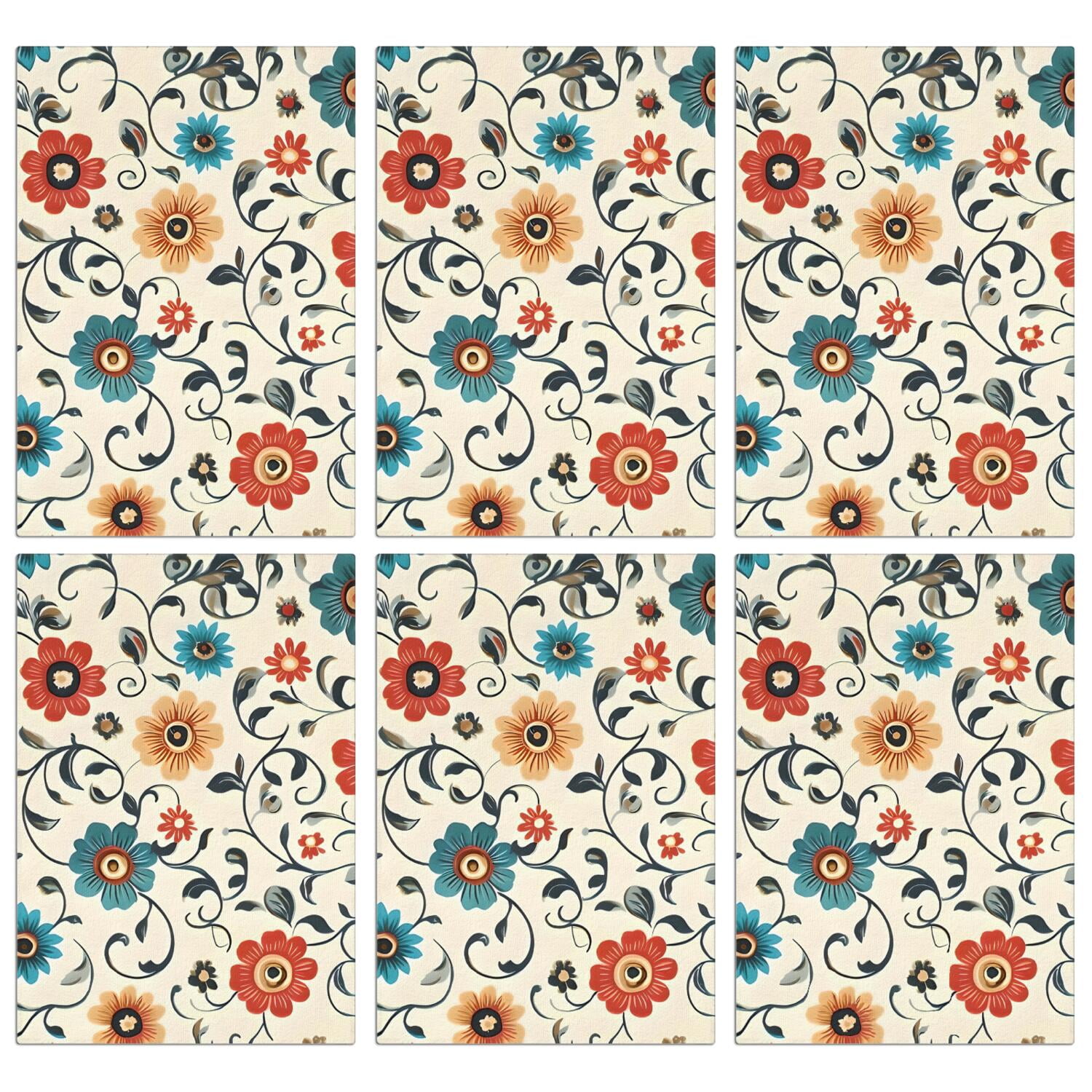 6 Pcs Funny Kitchen Towels,Pioneer Flower Floral Print Pattern Microfiber Dish Towels,Kitchen Tea Towels,Kitchen Towel Set (18" X 26")