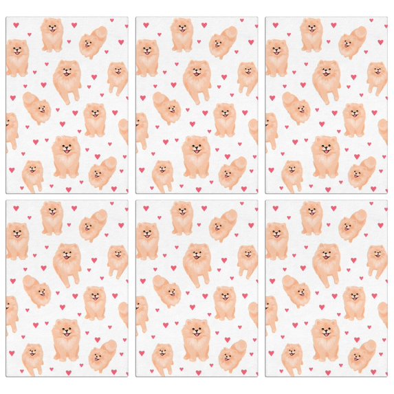6 Pcs Funny Kitchen Towels,Pomeranian Dogs with Hearts Microfiber Dish Towels,Kitchen Tea Towels,Kitchen Towel Set (18" X 26")