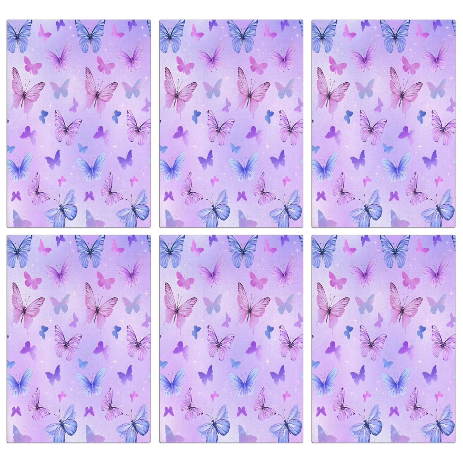 6 Pcs Funny Kitchen Towels,Purple Butterfly Pattern Microfiber Dish Towels,Kitchen Tea Towels,Kitchen Towel Set (18" X 26")