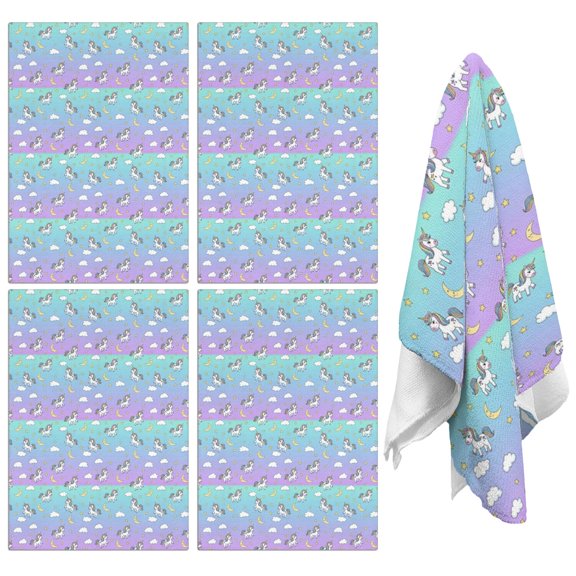 6 Pcs Funny Kitchen Towels,Striped Cartoon Unicorn Moon Star Cloud Pattern Microfiber Dish Towels,Kitchen Tea Towels,Kitchen Towel Set (18" X 26")