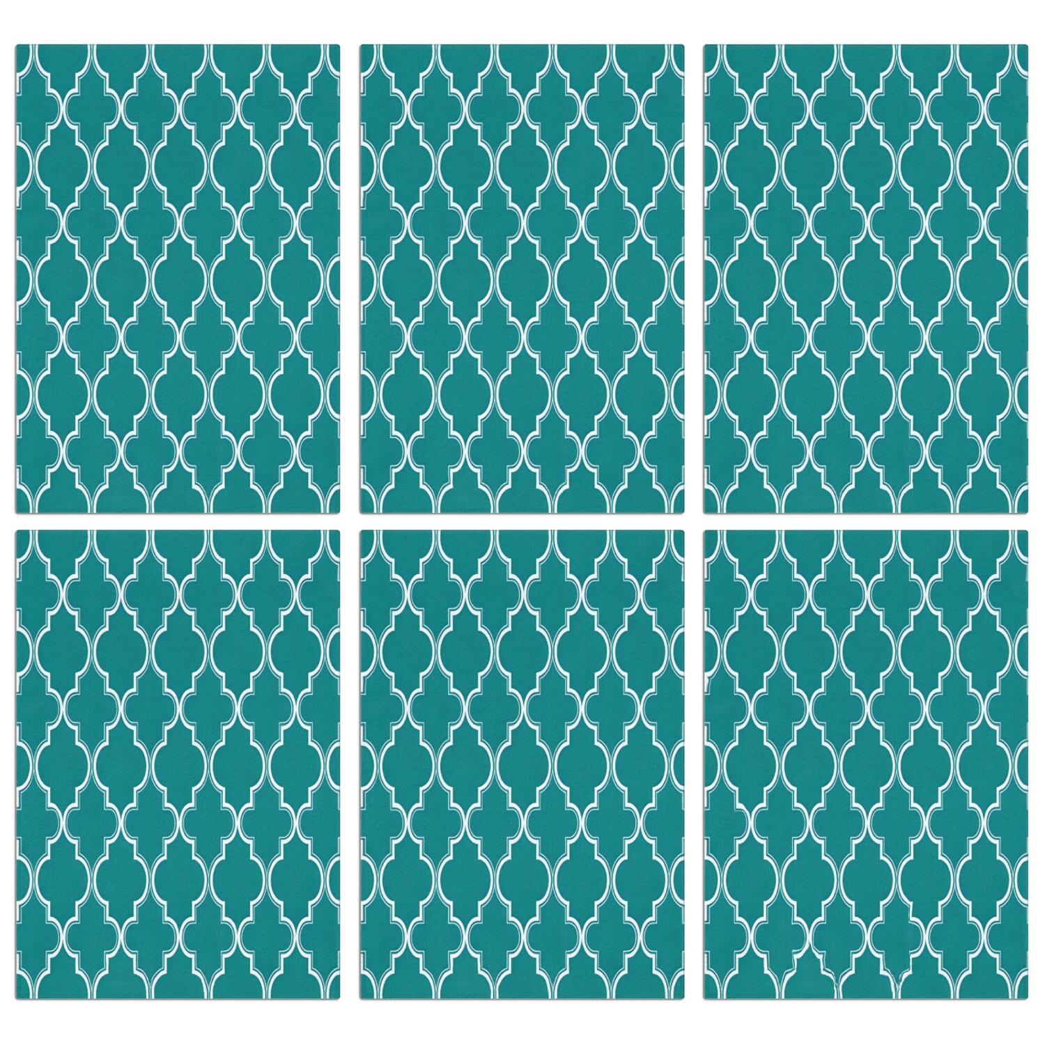 6 Pcs Funny Kitchen Towels,Teal Geometric Quatrefoil Pattern Microfiber Dish Towels,Kitchen Tea Towels,Kitchen Towel Set (18" X 26")