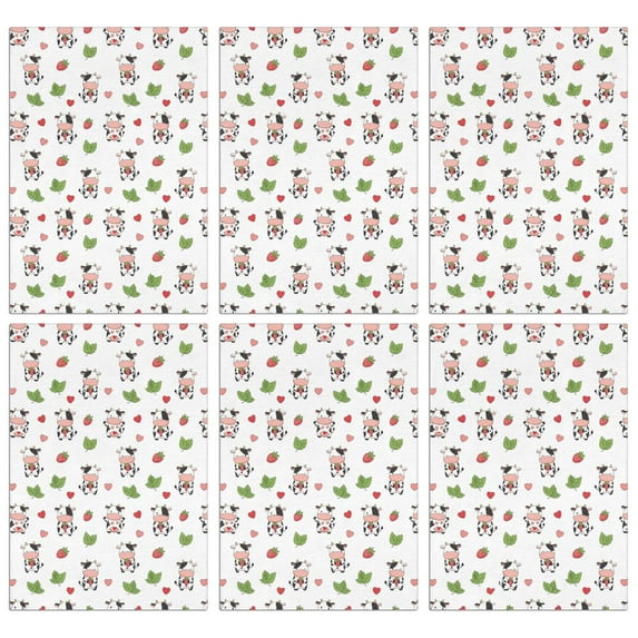 6 Pcs Funny Kitchen Towels,White Cow Strawberry Heart Pattern Microfiber Dish Towels,Kitchen Tea Towels,Kitchen Towel Set (18" X 26")