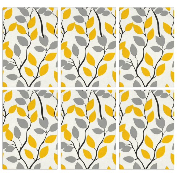 6 Pcs Funny Kitchen Towels,Yellow and Gray Leaves Modern Art Microfiber Dish Towels,Kitchen Tea Towels,Kitchen Towel Set (18" X 26")