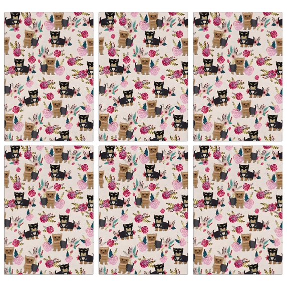 6 Pcs Funny Kitchen Towels,Yorkie and Floral Microfiber Dish Towels,Kitchen Tea Towels,Kitchen Towel Set (18" X 26")