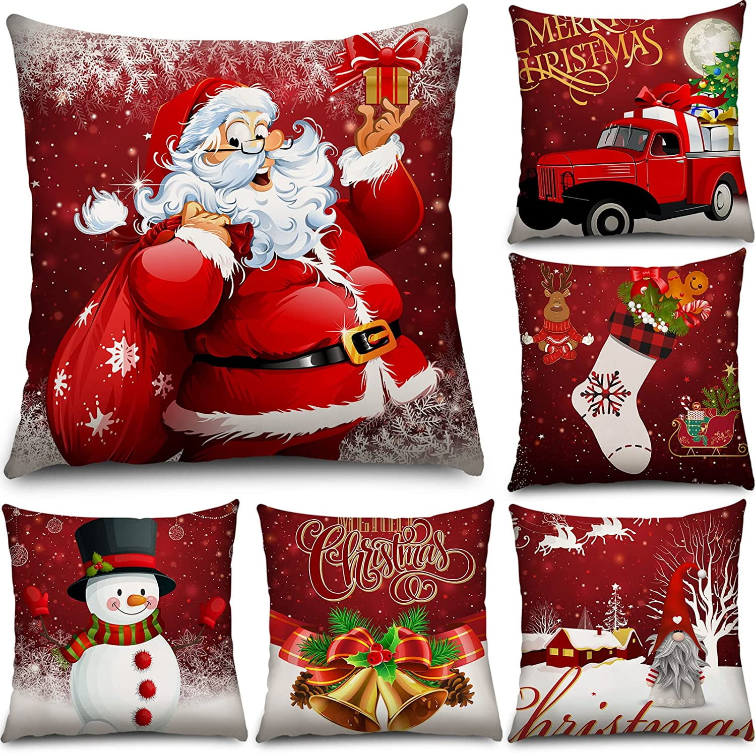 6 Pcs Funny Style Christmas Pillow Covers 15 x 15 In, Sofa Couch