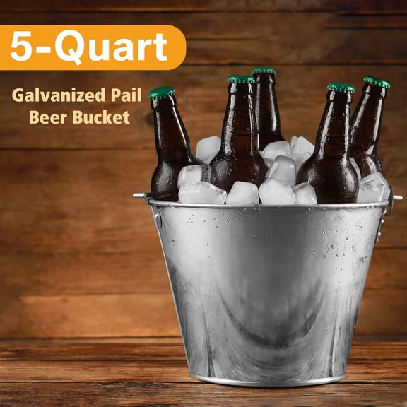 6 Pcs Galvanized Bucket 6.7 x 9.5 x 7.5 Inch Metal 5 L Ice Beer Bucket Silver Tin Large Metal Pail Steel Container with Handle for Wine Champagne Bar Kitchen Holiday Party Supplies$$