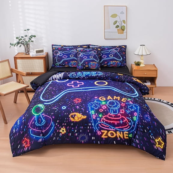 6 Pcs Gaming Bedding Sets for Boys, Boys Twin Bedding Set, Gamer Comforter Set Twin for Kids Girls