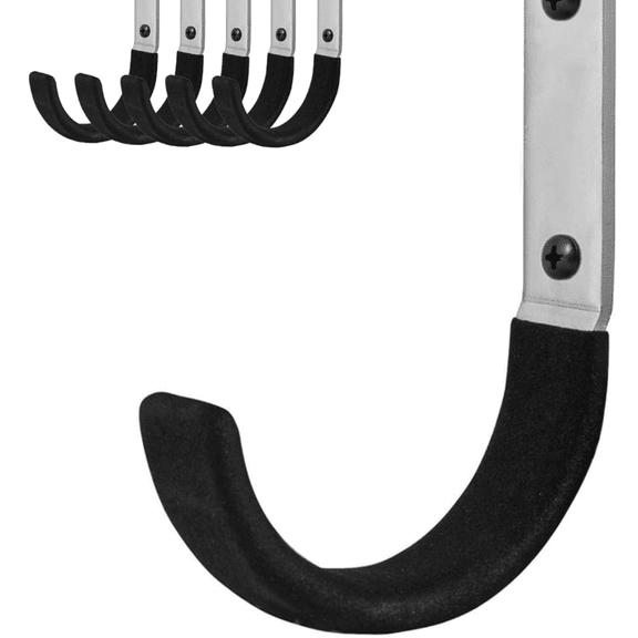 6 Pcs Garage Storage Utility Hook, Up d Ladder Hangers, Shed J-Hooks, Heavy Duty Ladder Tool Holders for Garage Wall, Black Wall Hooks for Hanging Tools, Bikes, Hose, Shovels, Rakes